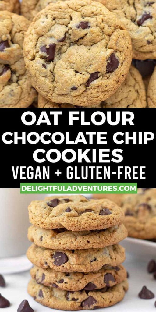 Pinterest pin showing two images of oat flour cookies, this image is to be used to pin this recipe to Pinterest.