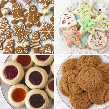 A collage of four images showing different vegan gluten-free Christmas cookies.