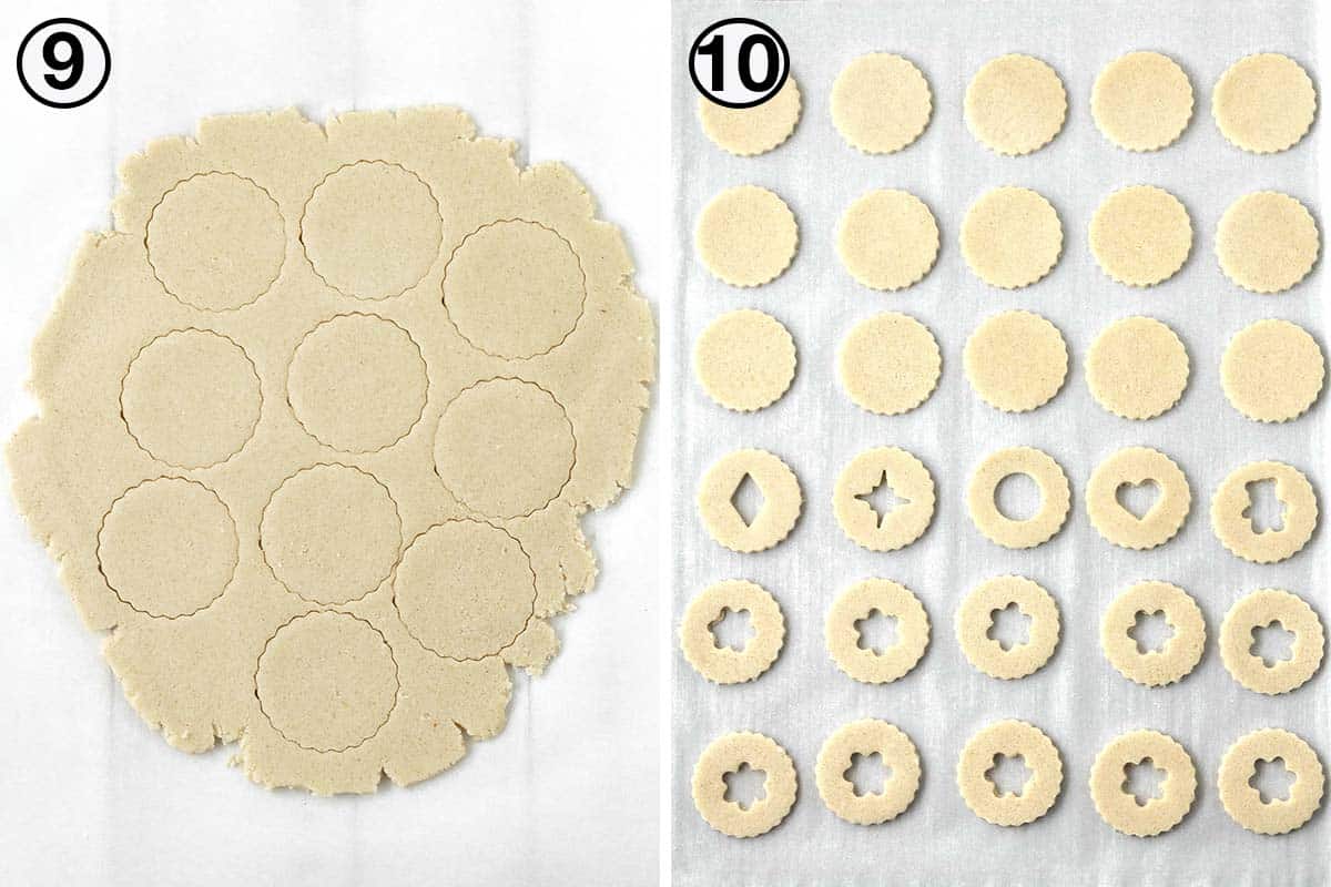 Two side by side images showing the third sequence of steps needed to make vegan gluten-free Linzer cookies.