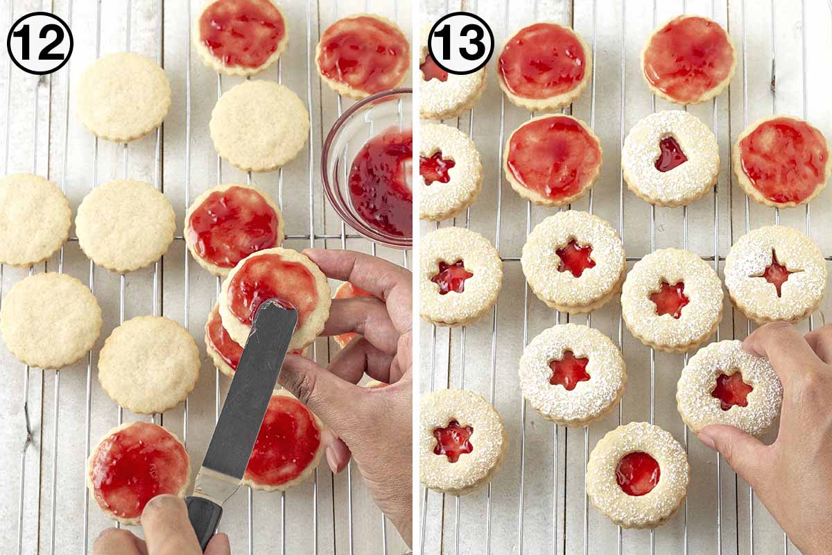 Two side by side images showing the fourth sequence of steps needed to make vegan gluten-free Linzer cookies.
