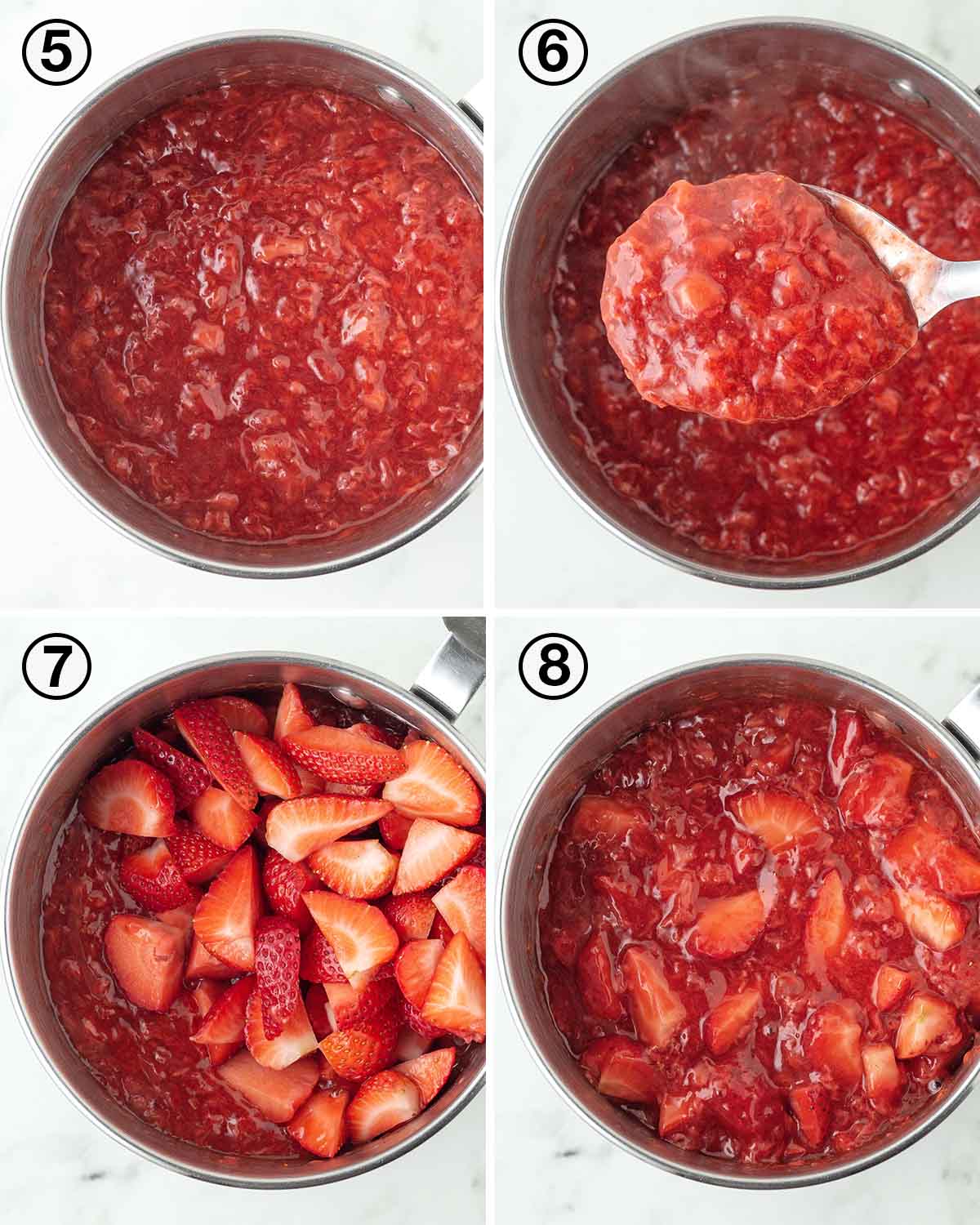 A collage of four images showing the second sequence of steps needed to make a vegan strawberry pie.