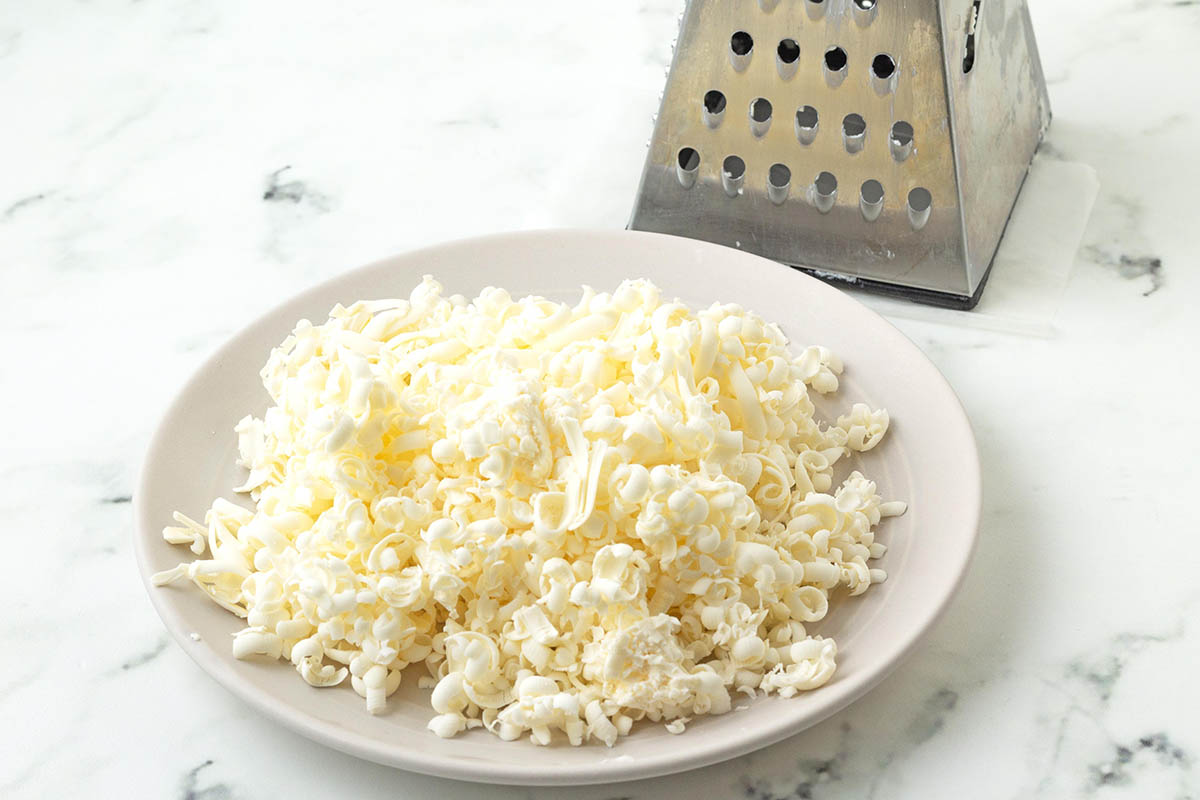 Grated vegan butter on a plate.