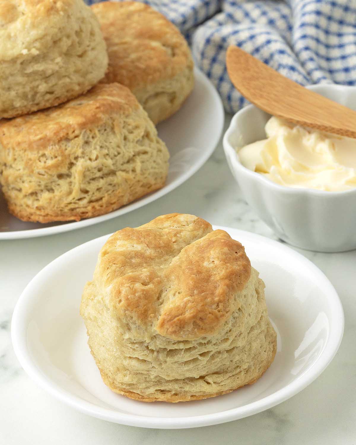 A vegan biscuit sitting on a small plate.