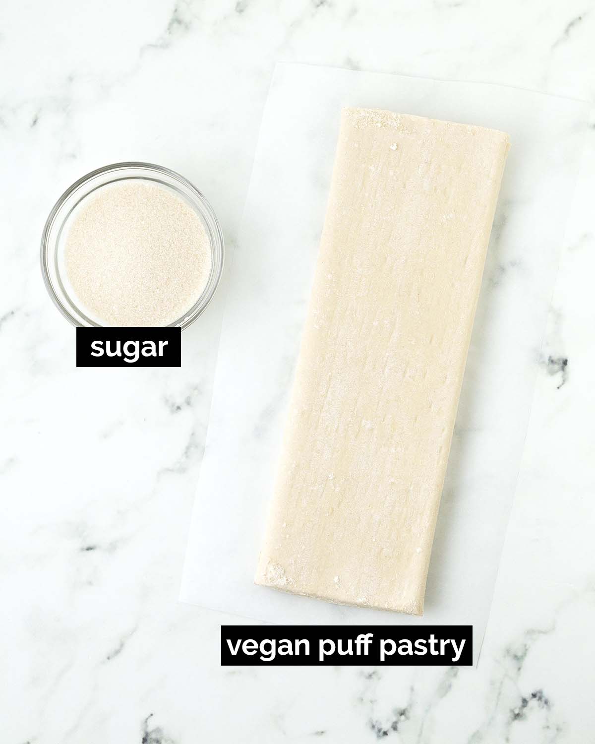An overhead image showing the ingredients needed to make vegan palmiers.